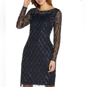 Adrianna Papell Midnight Sequin Long Sleeve Dress